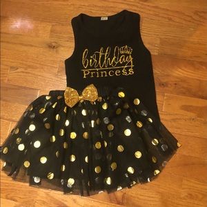 “Birthday Princess” Black & Gold 2 Piece Party Outfit - Size 110 (5T in US)